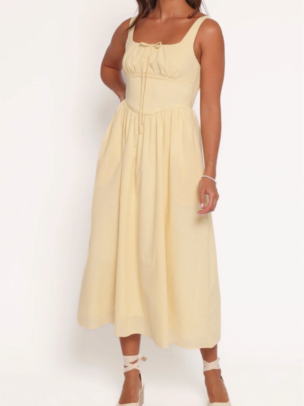 Petal & Pup Kinslee Corset Yellow Gingham Cotton Blend Midi Dress - Small